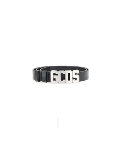 Gcds Logo-buckle Leather Belt In Black