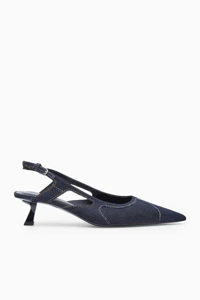 Cos Denim Pointed Slingback Kitten Heels In Blue