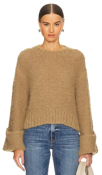 Grlfrnd Open Stitch Knit Sweater In Tan