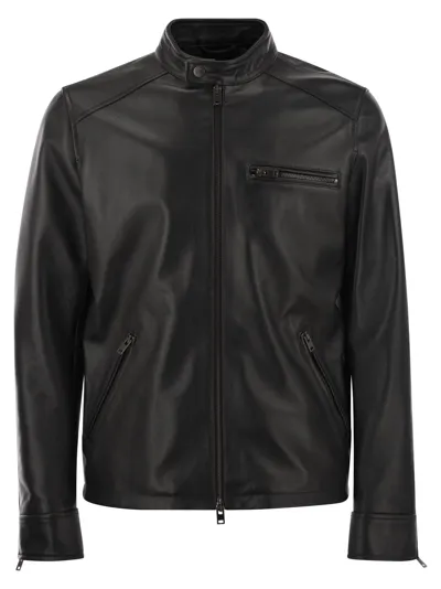 Hogan Biker Jacket In Leather Black