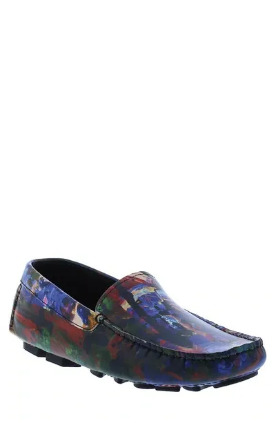 Robert Graham Men's Apres Ski Printed Leather Drivers In Blue Multi