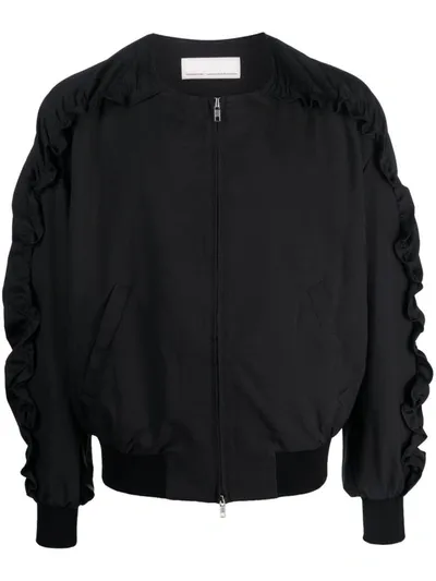 Random Identities Ruched Zip-up Bomber Jacket In Black