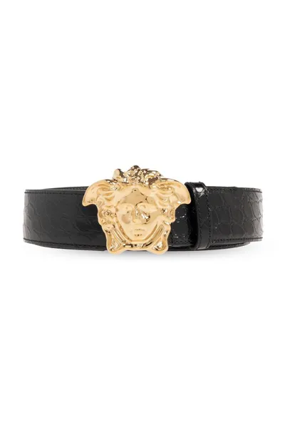 Versace Medusa Head Embossed Belt In Black