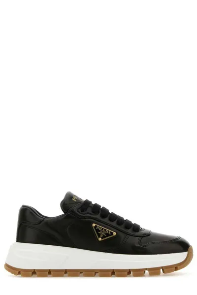 Prada Logo Plaque Lace In Black