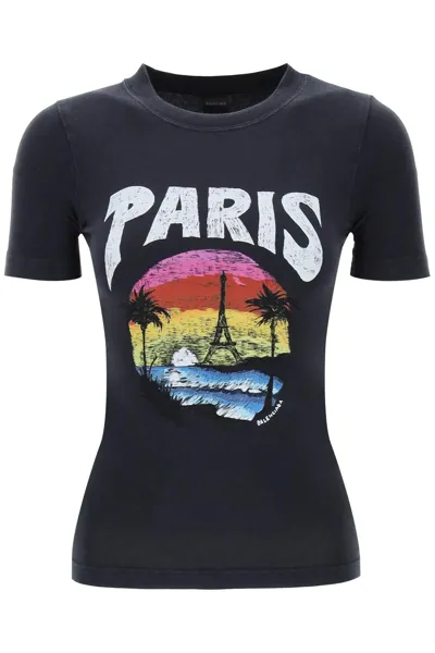 Balenciaga Paris Tropical T-shirt In Black/white