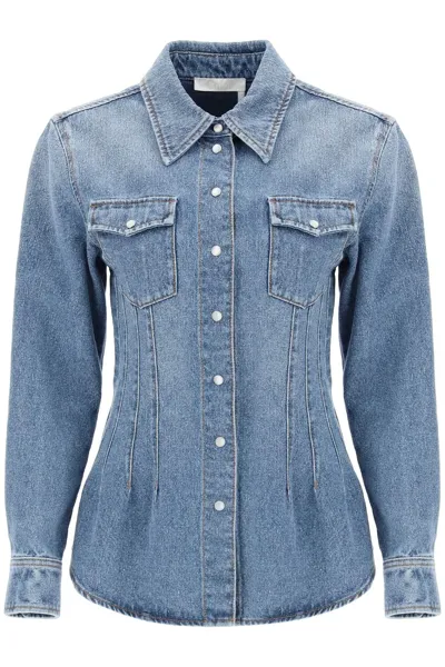 Chloé Waisted Denim Shirt In Blue