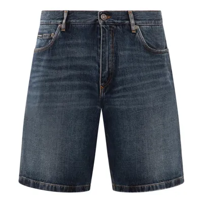 Dolce & Gabbana Logo Plaque Denim Shorts In Blue