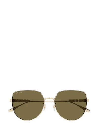 Gucci Eyewear Low Nose Bridge Fit Sunglasses In Gold