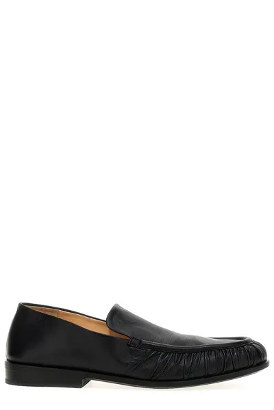 Marsèll Leather Round Toe Loafers With Ruched Detailing In Black