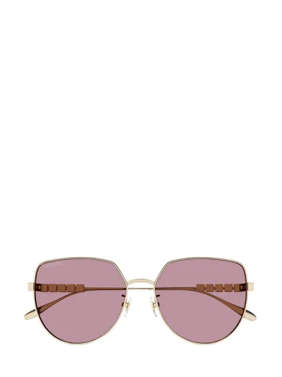 Gucci Eyewear Low Nose Bridge Fit Sunglasses In Gold