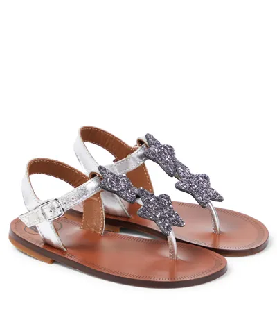 Pèpè Kids' Laminato Appliqué Leather Sandals In Silver