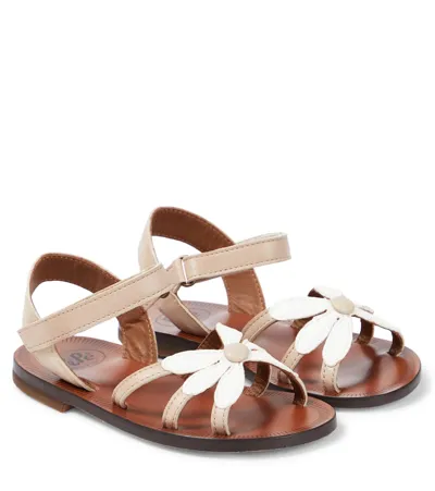 Pèpè Kids' Nevada Floral Leather Sandals In Beige