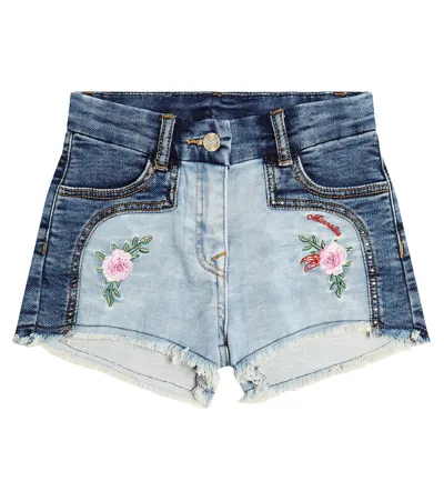 Monnalisa Kids' Embroidered Cotton Denim Shorts