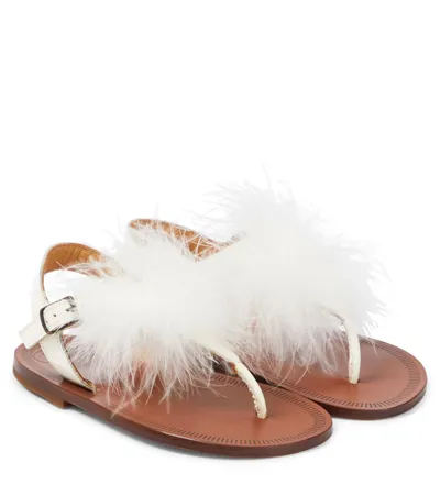 Pèpè Kids' Vernice Feather-trimmed Leather Sandals In White