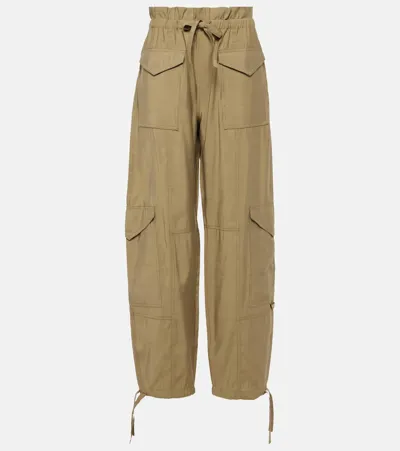 Ganni Light Slub High-rise Cargo Pants In Aloe