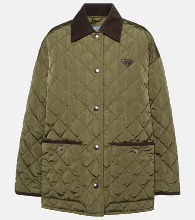 Prada Re-nylon Quilted Corduroy Trim Jacket In Green