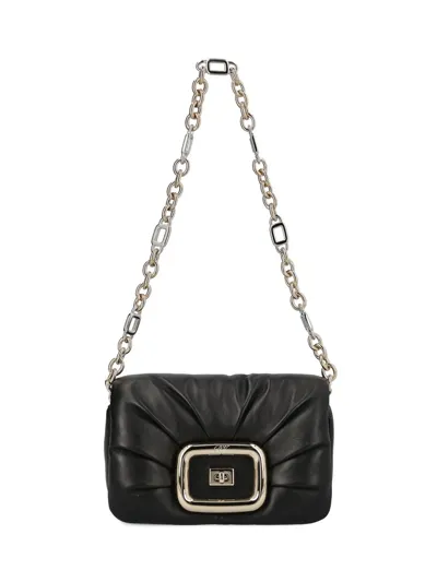 Roger Vivier Logo Engraved Foldover Top Shoulder Bag In Black