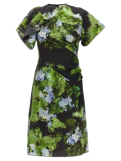 Victoria Beckham Ruffle-detailed Printed Midi Dress In Black Frost