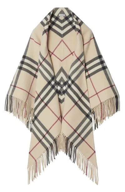 Burberry Vintage-check Wool Cape In Stone