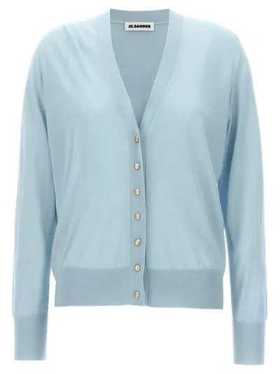 Jil Sander Mixed Cashmere Cardigan In Blue