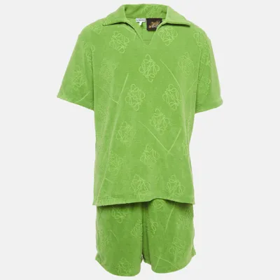 Pre-owned Loewe X Paula Ibiza Green Anagram Terry Cotton Shirt & Shorts Set M