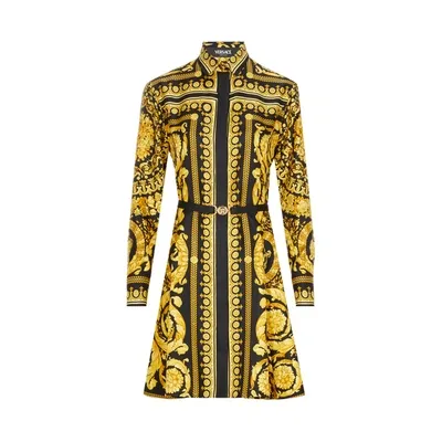 Versace Barocco Silk Shirt Mini Dress In Print