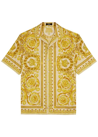 Versace Baroque Printed Silk-twill Shirt In Gray