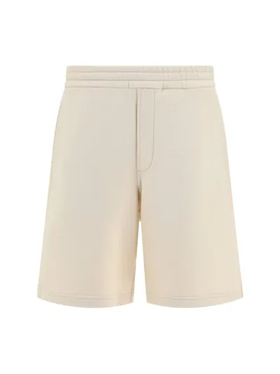 Prada Enamel Triangle Logo Elasticated Waistband Track Shorts In Beige