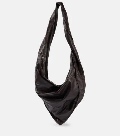 Lemaire Scarf Leather Shoulder Bag In Dark Brown