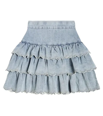 Petite Amalie Kids' Girls Blue Denim Tiered Skirt