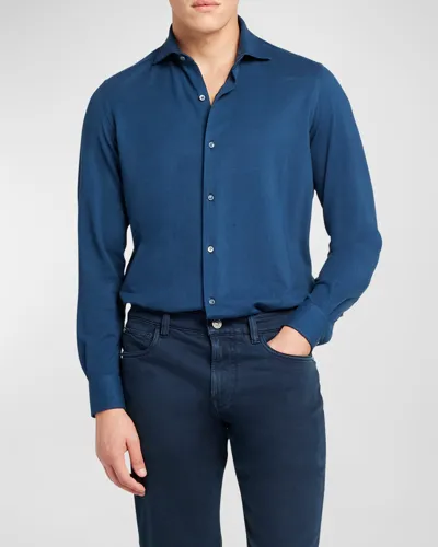 Loro Piana Men's Andrew Pique Sport Shirt In Eclipse Dyed