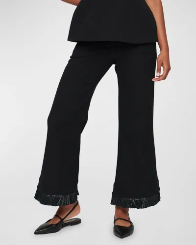 Clea Parker Raffia Fringe-trim Trousers In Black