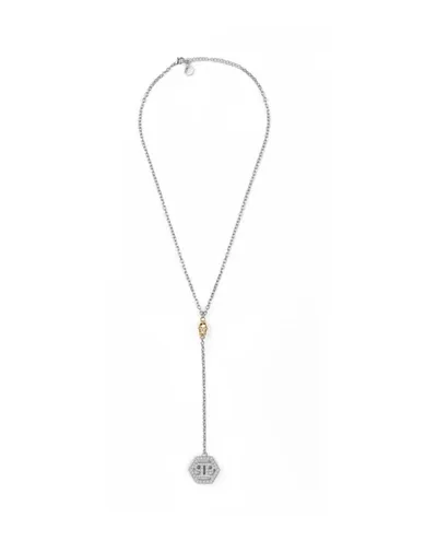 Philipp Plein Two-tone Stainless Steel Pave 3d $kull & Hexagon Logo 20" Lariat Necklace