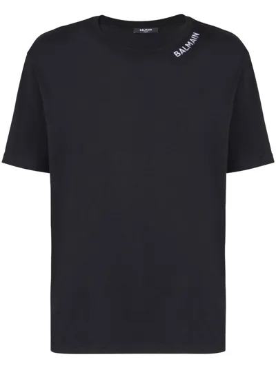 Balmain Logo-embroidered Cotton T-shirt In Black