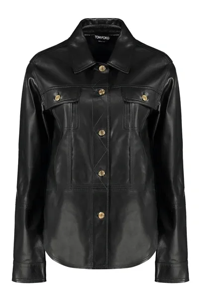 Tom Ford Leather Overshirt In Black