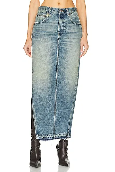 R13 Side Slit Denim Skirt In Clinton Blue