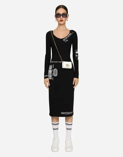 Dolce & Gabbana Logo-print Long-sleeved Midi Dress In Black