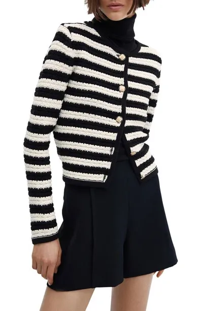 Mango Stripe Cardigan In Off White