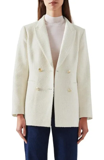 Lk Bennett Mariner Double Breasted Tweed Blazer In Birch