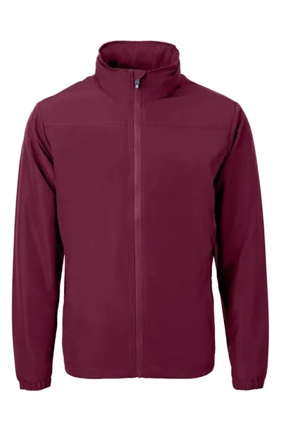 Cutter & Buck Charter Water Resistant Packable Full Zip Recycled Polyester Jacket In Bordeaux