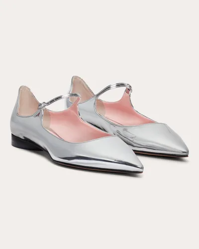 Piferi Eagle Pointed Metallic Ballerina Flats In Silver