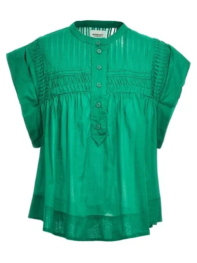 Isabel Marant Étoile Leaza Crew Neck Top Short Sleeves In Verde