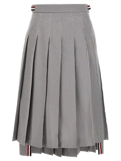 Thom Browne Pleated Midi Skirt In Gray