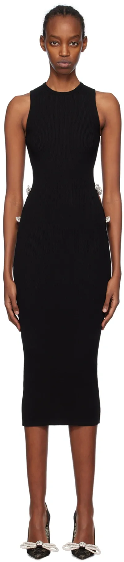 Mach & Mach Black Crystal-cut Midi Dress