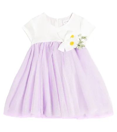 Monnalisa Baby Floral-appliqué Tulle Dress In Multicoloured