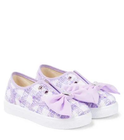 Monnalisa Kids' Bow-detail Houndstooth Bouclé Sneakers In Multicoloured