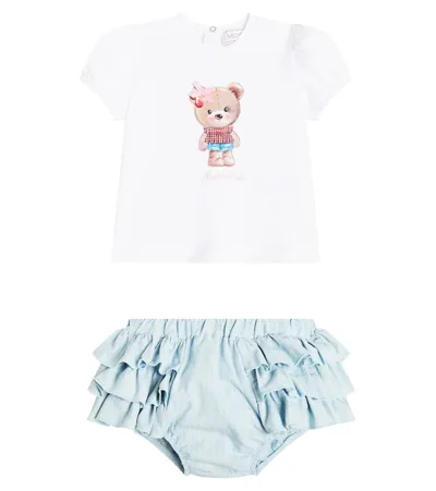 Monnalisa Baby T-shirt And Ruffled Shorts Set In Multicoloured