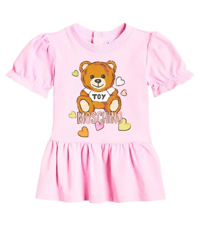 Moschino Baby Teddy Bear Cotton-blend Dress In Pink