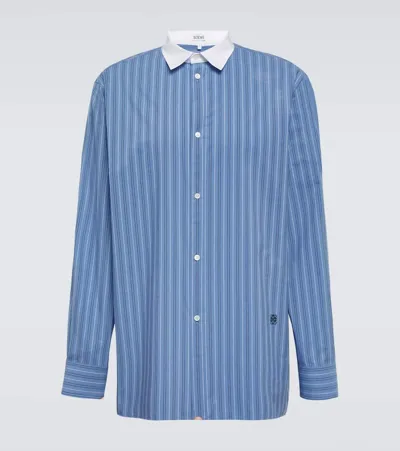 Loewe Striped Cotton Poplin Shirt In Stone Blue