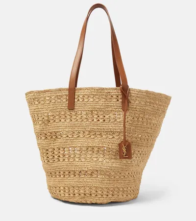 Saint Laurent Panier Medium Raffia Basket Bag In Naturel + Brick